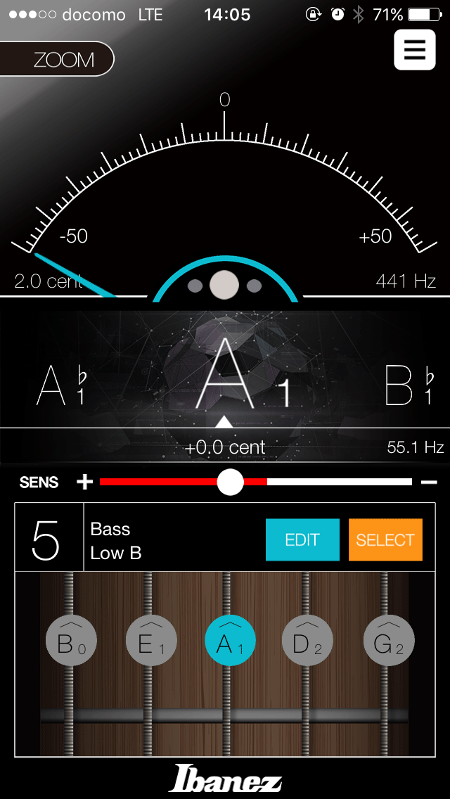 Display of Ibanez app tuner